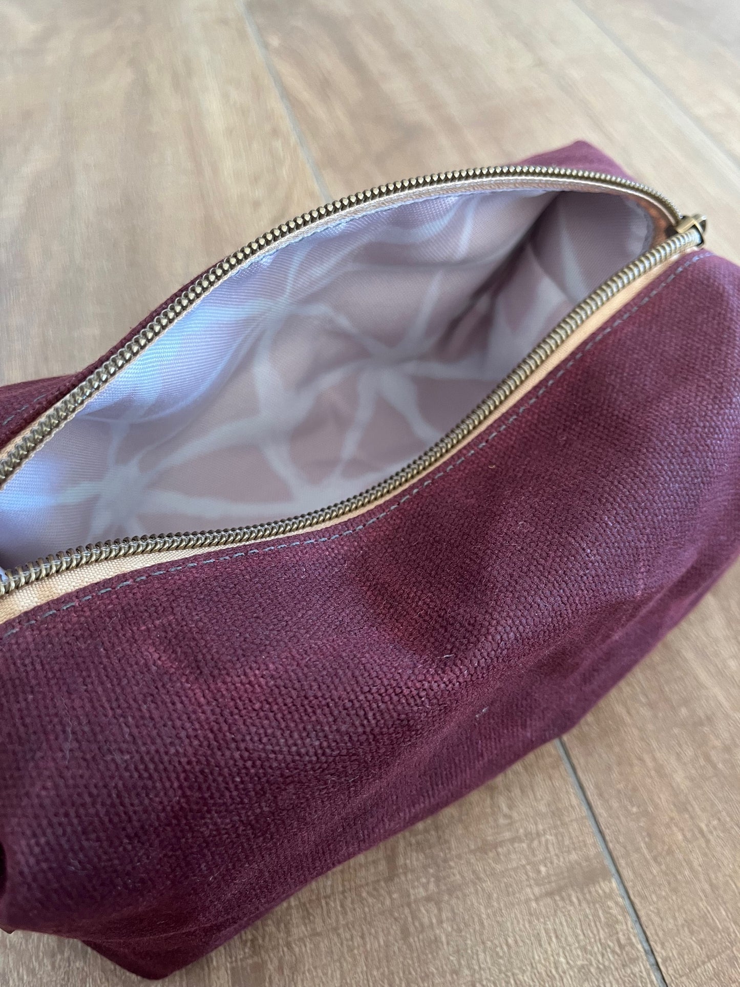 Maroon waxed canvas wash bag
