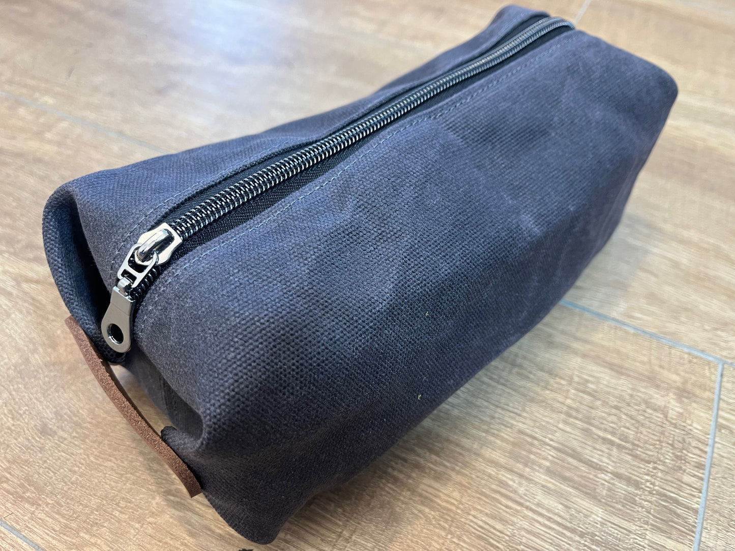 Charcoal grey waxed canvas wash bag