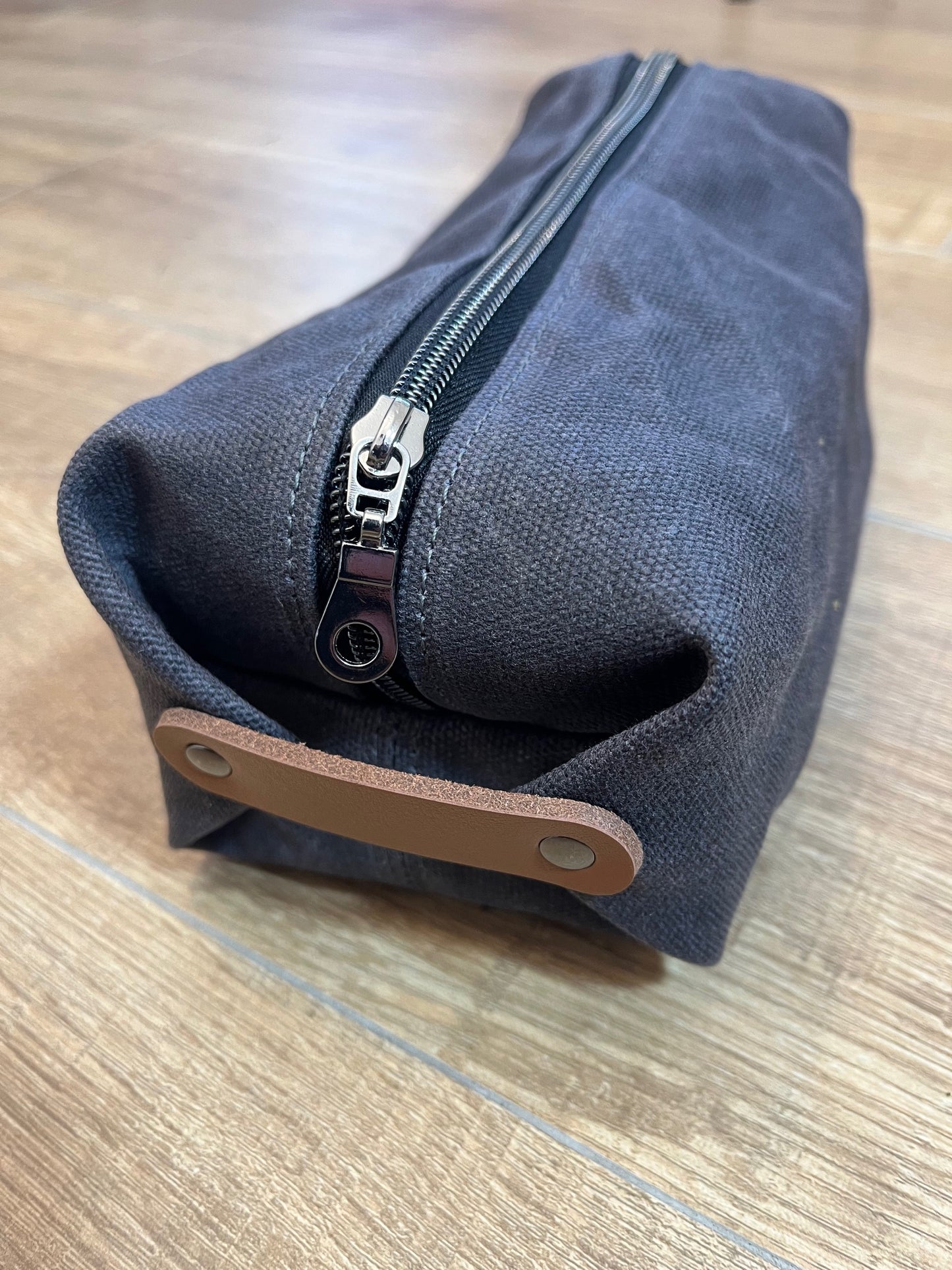 Charcoal grey waxed canvas wash bag